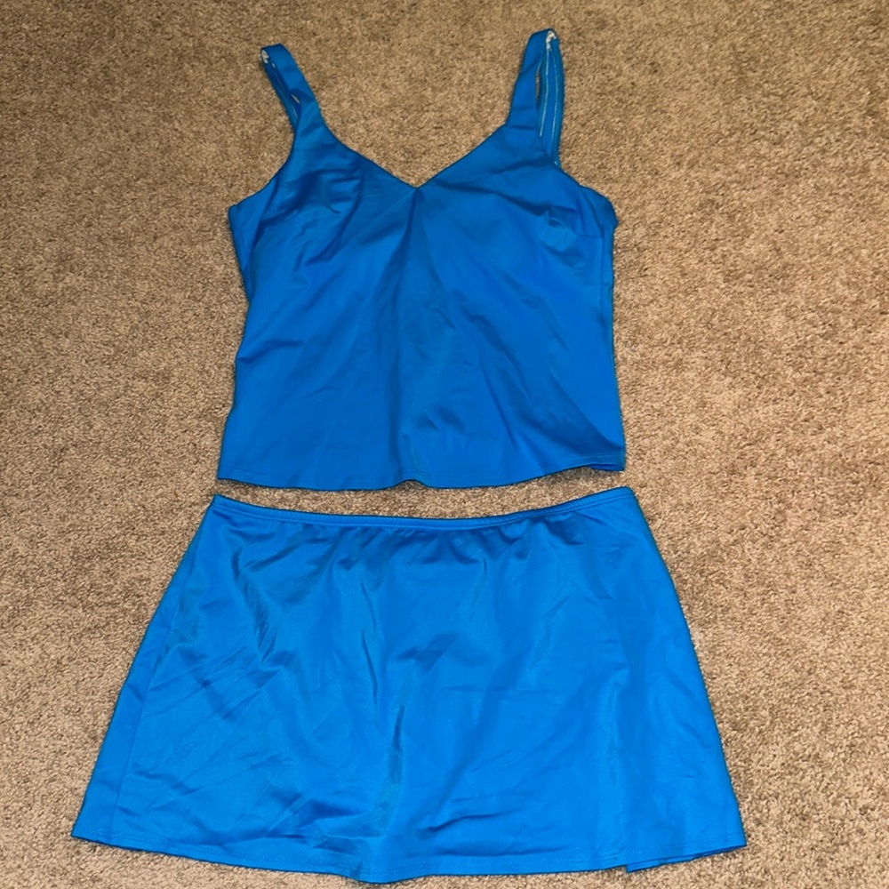 Land’s End Blue Tankini Skirt Bathing Suit Swim Set